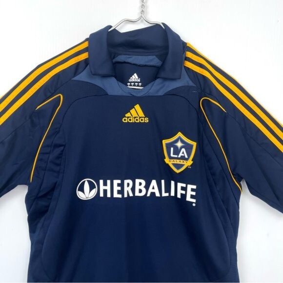 ADIDAS LA GALAXY AWAY JERSEY NAVY BLUE AND GOLD STRIPES MEDIUM - Picture 2 of 7